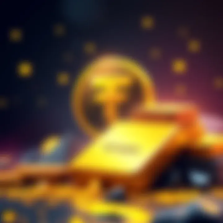 Illustration showing gold bars alongside the Tether logo, symbolizing the move from USD to gold