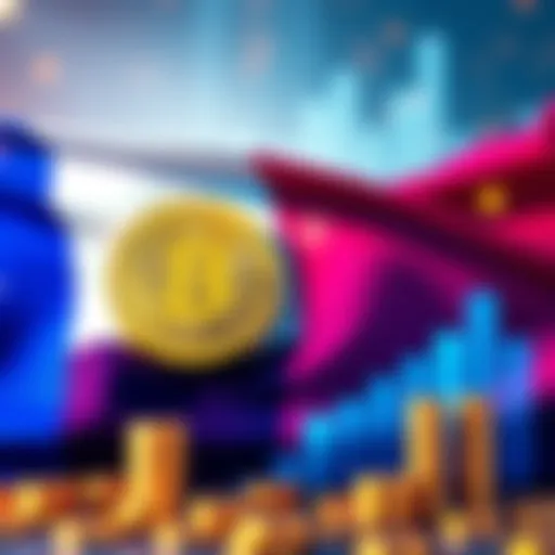 A Texas flag alongside Bitcoin symbols and financial graphs, symbolizing investment growth with BlackRock's support.