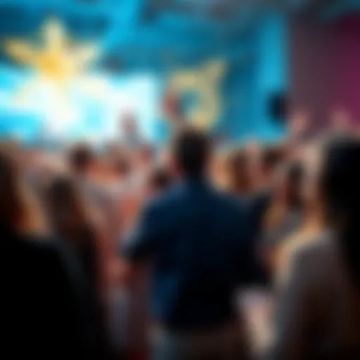 A group of people celebrating and sharing stories about their contributions to the Tezos community at an event
