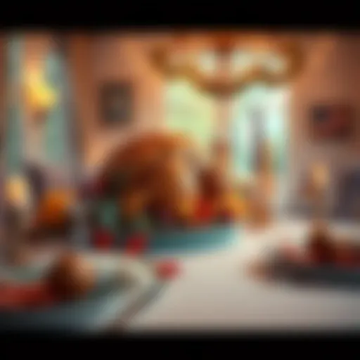 A festive Thanksgiving table set with a turkey and seasonal decorations, symbolizing gratitude and community spirit at BitMart.