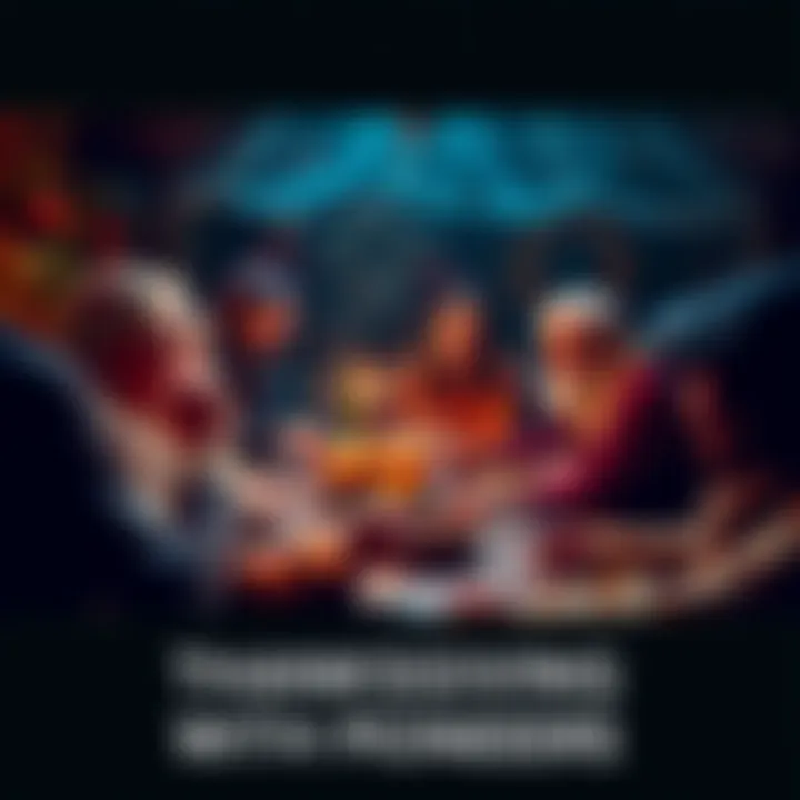 Thanksgiving Celebration with Friends A group of Pioneers gathered around a table sharing a Thanksgiving meal, expressing gratitude and joy in a warm community setting.