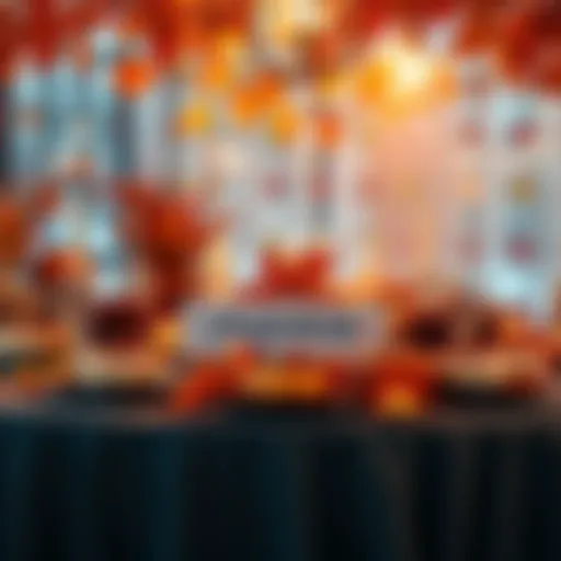 A festive Thanksgiving table with Chainlink logo and decorations, surrounded by autumn leaves and pumpkins.