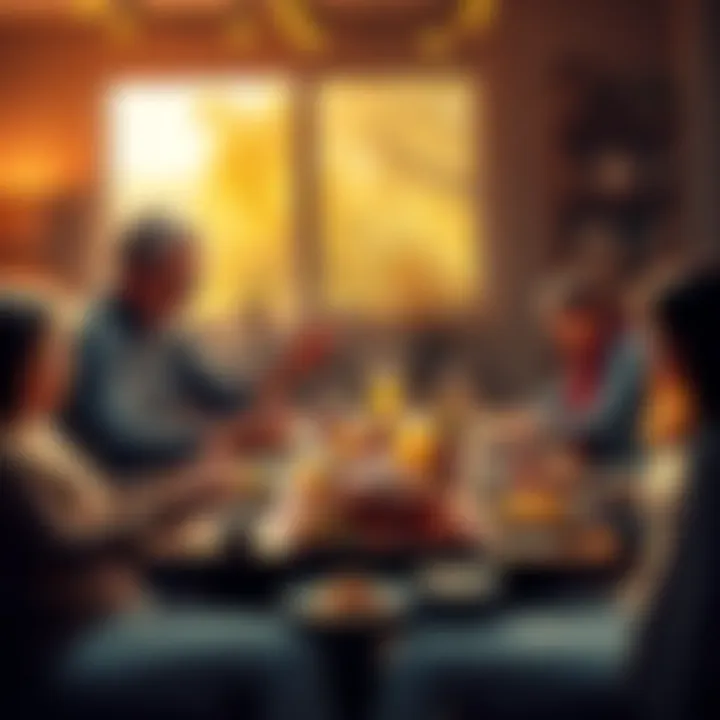 Thanksgiving dinner with cryptocurrency discussion A family gathered around a Thanksgiving table discussing cryptocurrency, with turkey and side dishes in view.