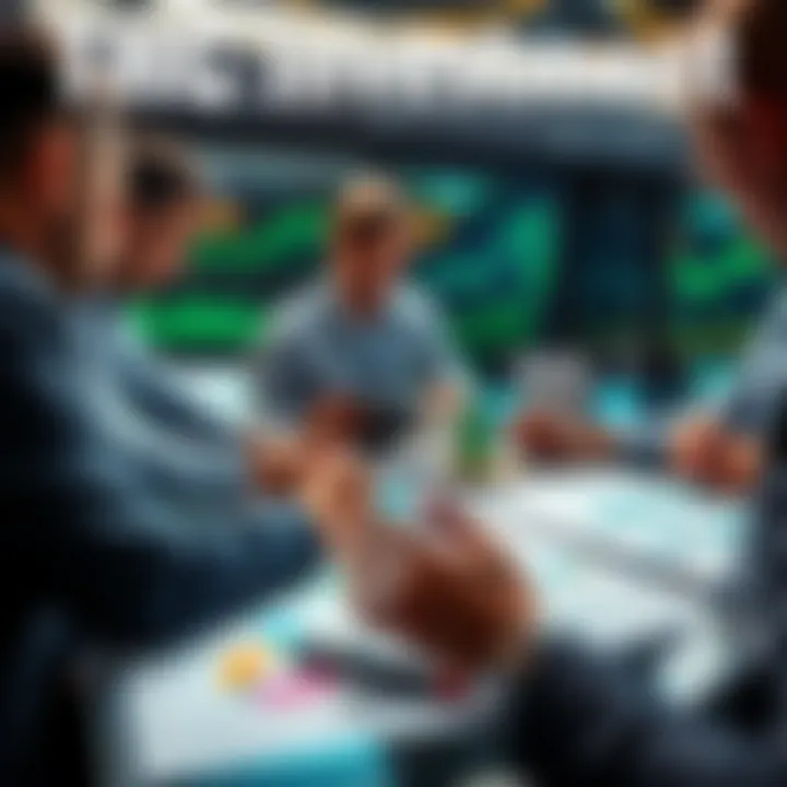 A group of people discussing investment strategies related to THC, with graphs and charts on a table