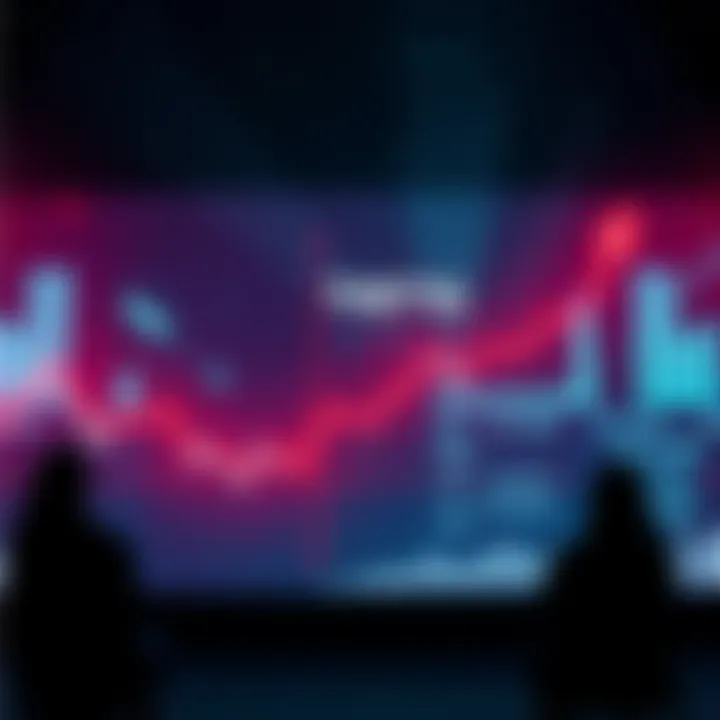 A graph showing a downward trend representing the decline of Theta Project, with worried investors watching.