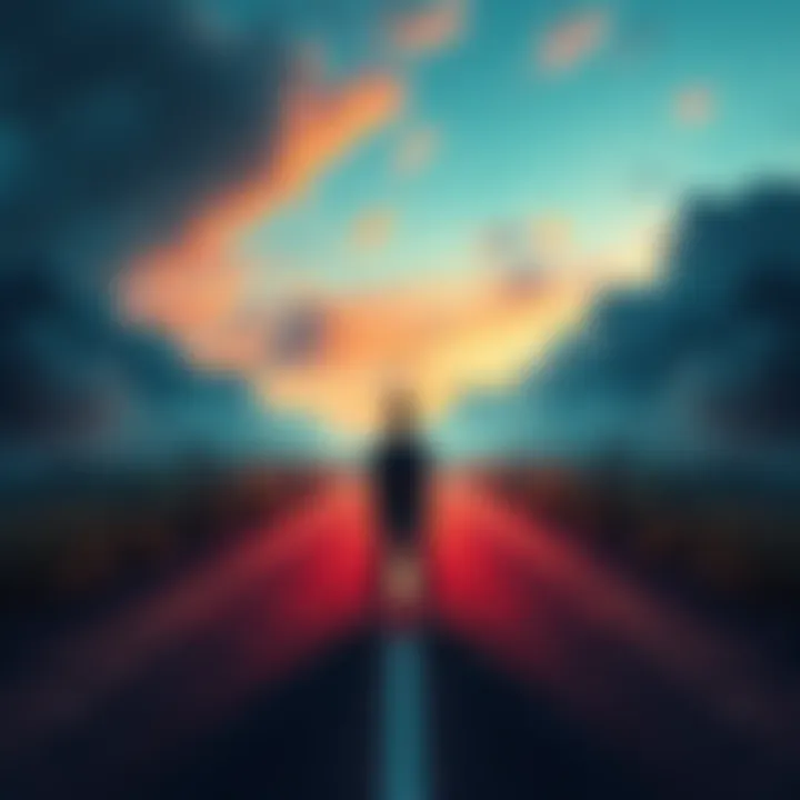 A person standing at a fork in the road, contemplating choices with a thoughtful expression.
