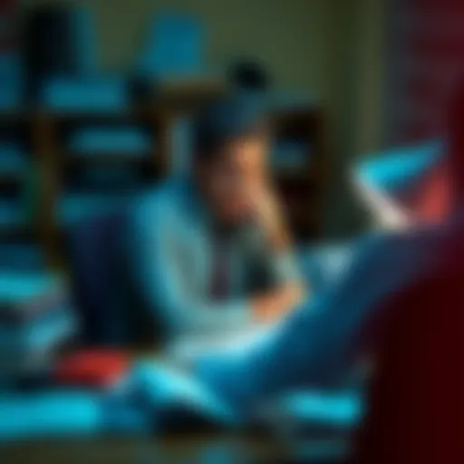 A tired worker sitting at a cluttered desk with paperwork, portraying the struggle of the rat race