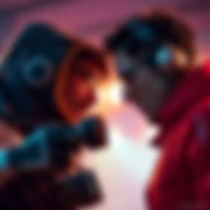Titan Cameraman and M.Titan Speakerman face each other in a dramatic art scene, showcasing their styles