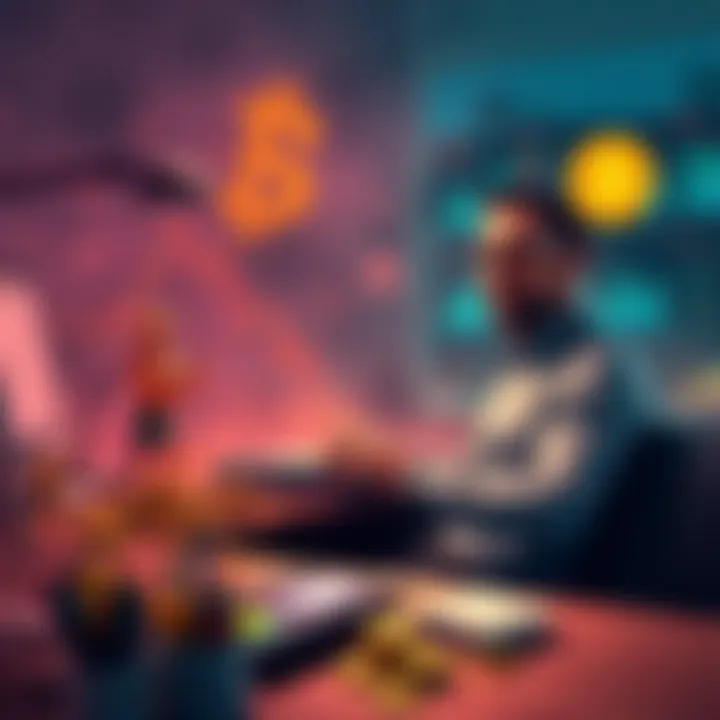 Tito Saylor at a desk with charts and cryptocurrency symbols as he sells a large amount of shitcoin