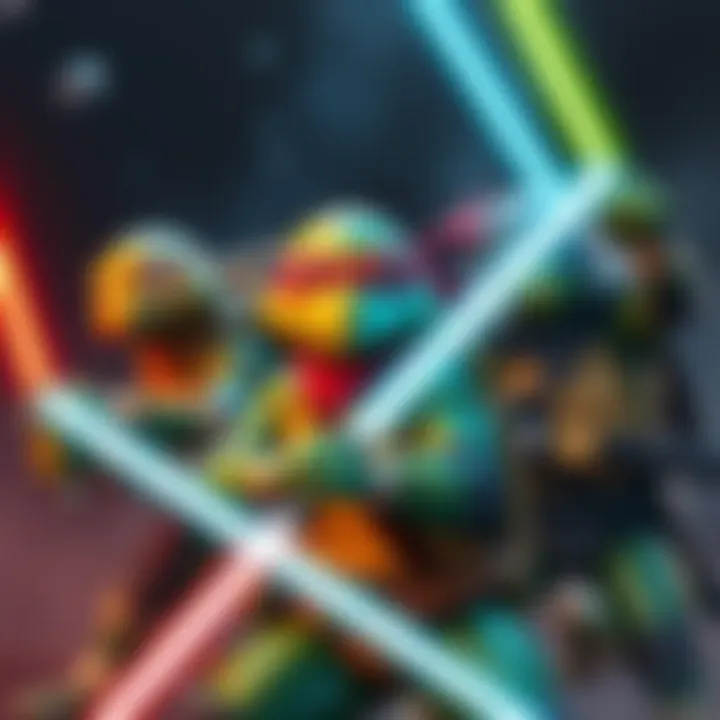 Teenage Mutant Ninja Turtles in Star Wars Teenage Mutant Ninja Turtles in a Star Wars setting, featuring characters with lightsabers and space backgrounds.
