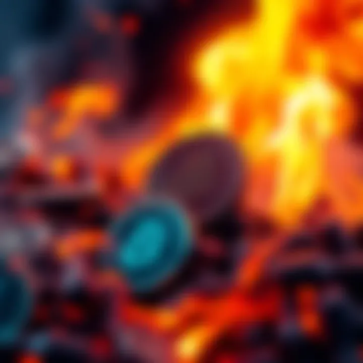 A visual representation of burning tokens with flames and smoke, symbolizing the reduction of token supply by 25.7 million.