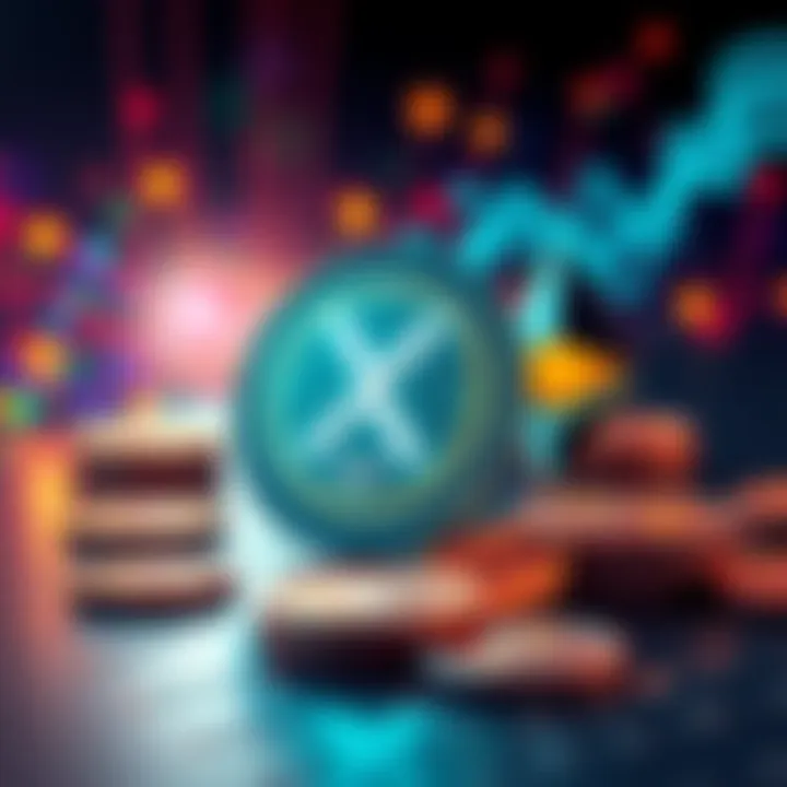 Illustration showing the XRP logo with digital tokens around it and Ethereum logo with exciting graphics in the background