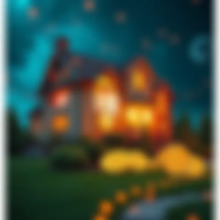 Illustration of a house with digital tokens representing ownership on a blockchain network