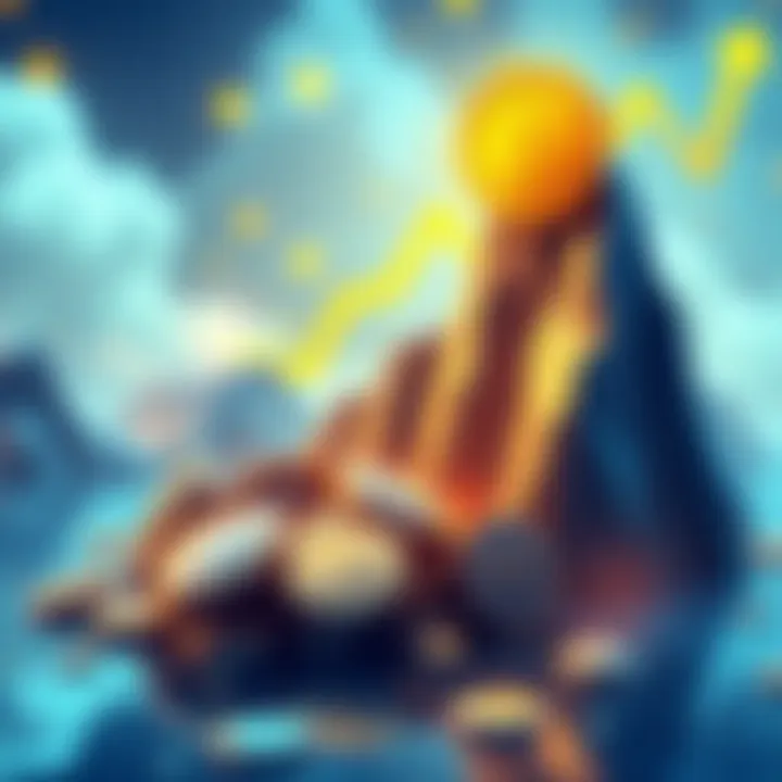 An illustration showing tokens rising with hype while a stable yield graph is depicted in the background, symbolizing the search for sustainable investments.