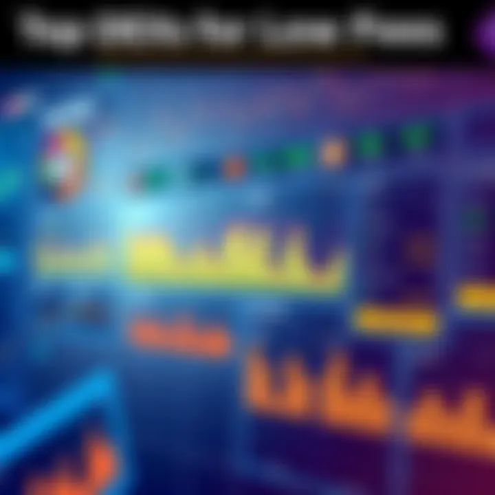 A graphic showing various decentralized exchanges with low trading fees, highlighting user ratings and community input.