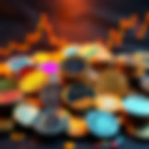 An array of popular cryptocurrency tokens with a chart showing growth and stability, representing reliable investments.