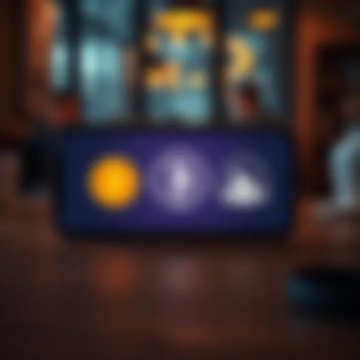 A smartphone displaying three podcast logos about Bitcoin and finance on a wooden table