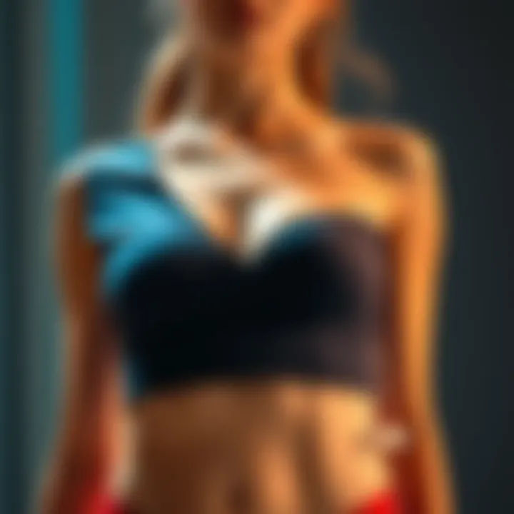 Tops with Misaligned Lines A fashion model showcases a top with misaligned lines, illustrating the design issue and its fit on the body.