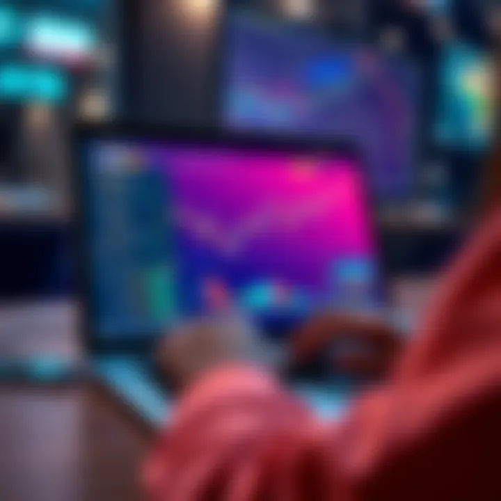 A person using a laptop to track Bitcoin transactions with charts and graphs on the screen