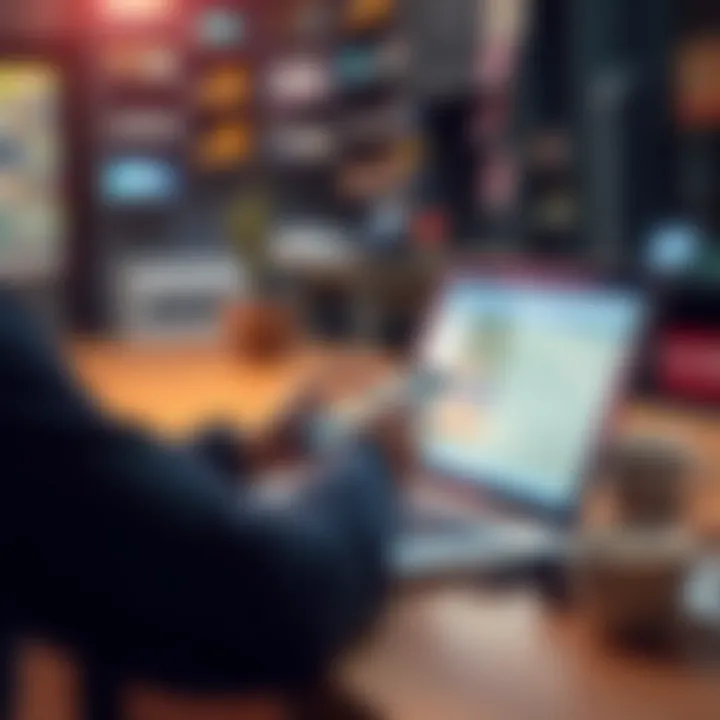 A person using their smartphone to track a package delivery while sitting at a table with a laptop and a cup of coffee.
