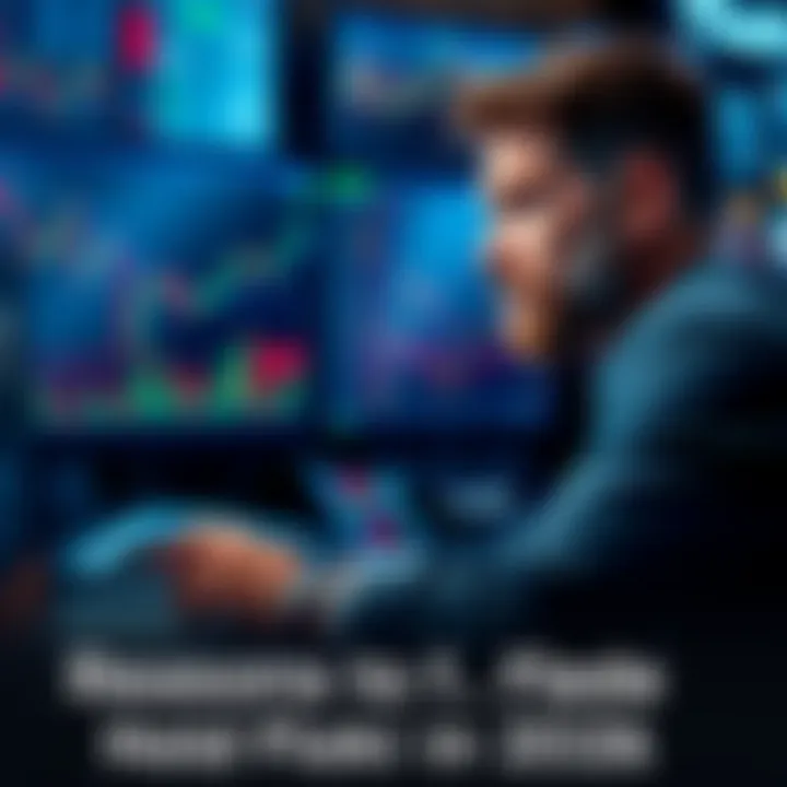 A trader looks at a chart showing Floki's market trends on a computer screen, deep in thought about trading strategies.