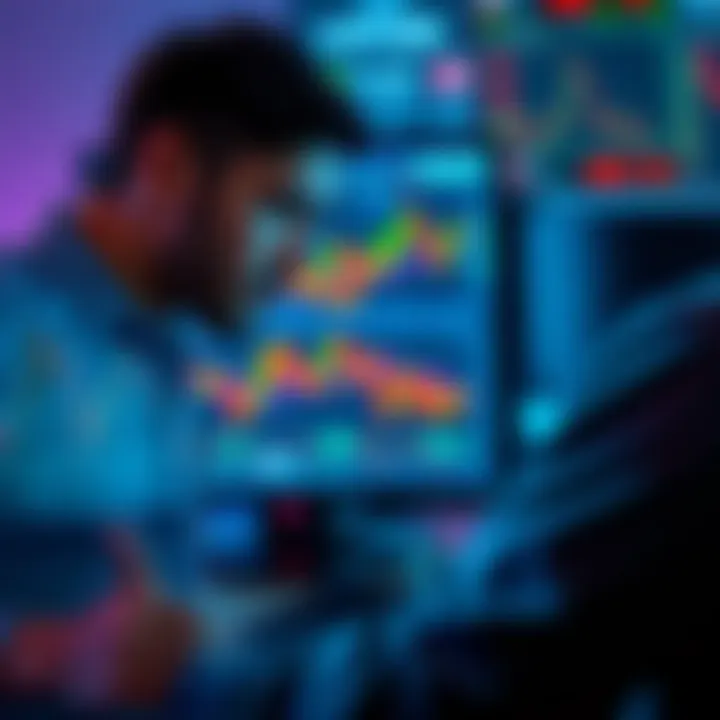 A trader looks at Bitcoin charts and trends on a computer screen, considering market strategies.