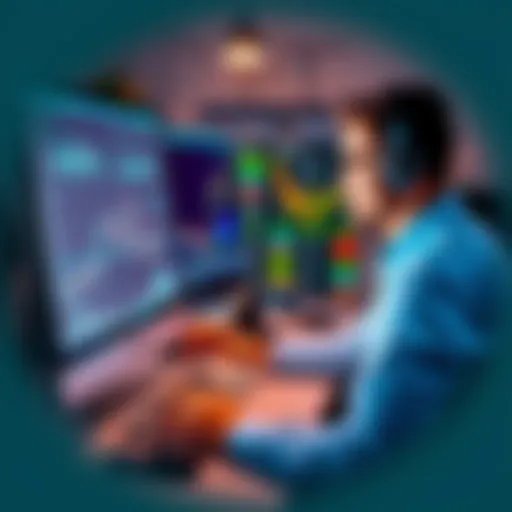 A trader analyzing charts on a computer while considering multiple trade options without waiting for ideal conditions