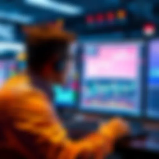 A trader reviewing stock charts on a computer screen, showing fluctuations and patterns indicative of a volatile market