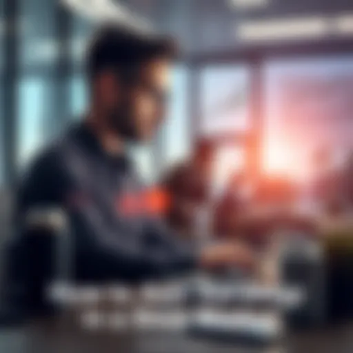 A trader watching market trends on a laptop, showing graphs and charts, with a focused expression, in a calm office setting.
