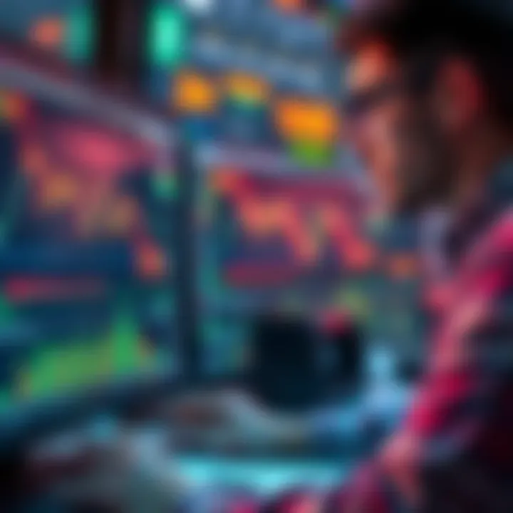 A person looking at stock market graphs on a computer, showing a mix of rising and falling lines, reflecting the challenges of timing trades.