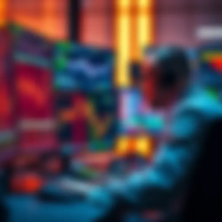 A trader focused on multiple screens, analyzing market data while contemplating automation solutions