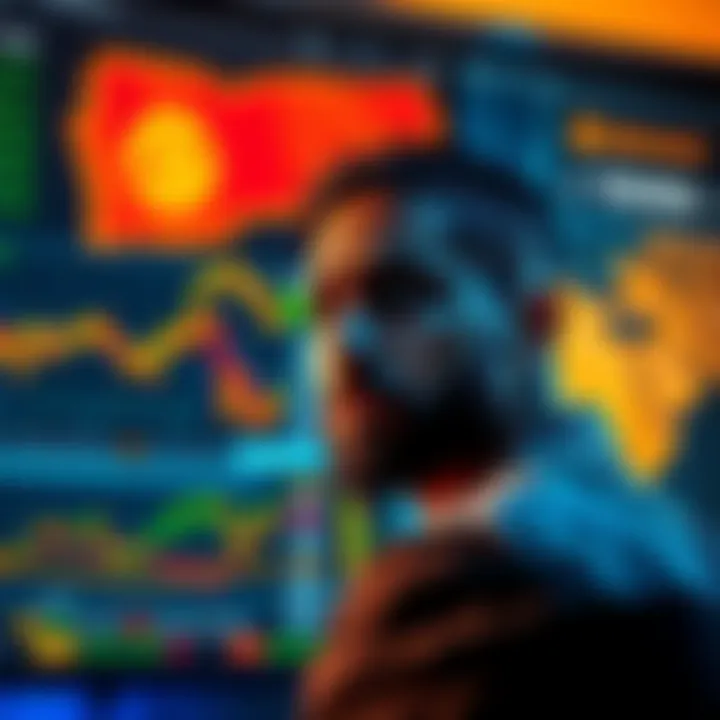 A trader looking concerned while viewing a screen showing cryptocurrency prices and a Binance logo, with a map of Yemen in the background.