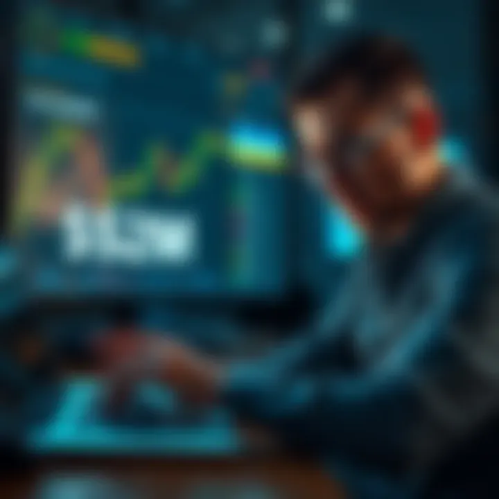 A trader looking distressed while checking financial charts on a laptop, with a large sum displayed indicating a loss, highlighting the struggles with Coinbase