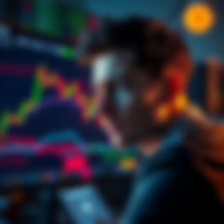 Trader looking worried while monitoring a trading screen, showing a large drop in Bitcoin value