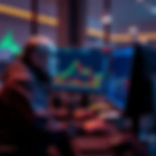 A trader reviewing cryptocurrency charts on a computer, looking concerned about recent market risks.