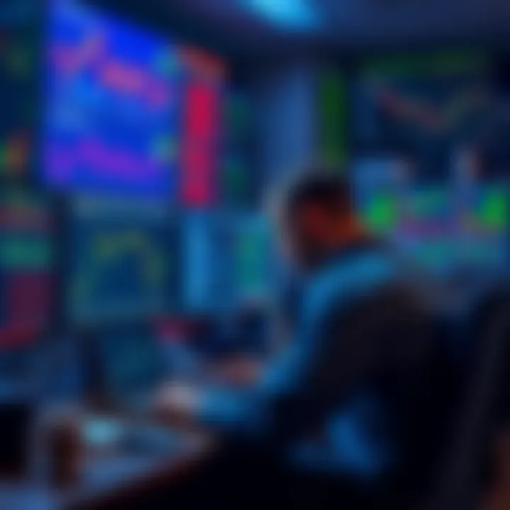 Trader experiencing stress at a desk A trader looking stressed at their desk surrounded by charts and a computer displaying trading data