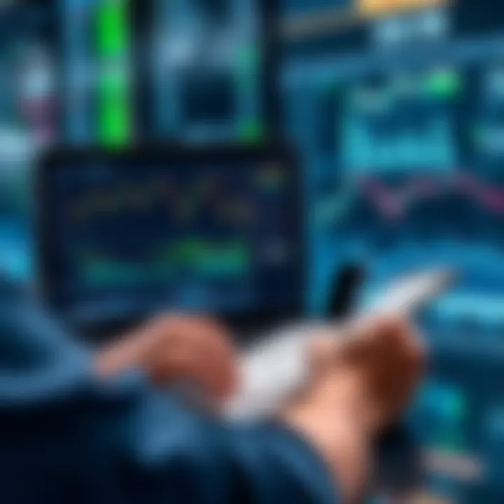 A person analyzing trading charts and data on the Dreamcash trading platform with a laptop and notepad