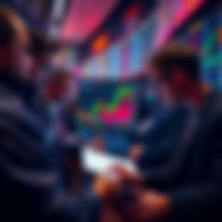 Traders Analyzing Ethereum Trends A group of traders studying charts and data related to Ethereum's performance as leverage ratios rise.