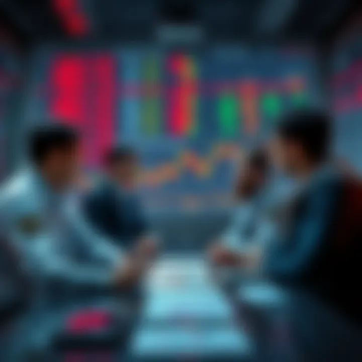 Group of traders at a table reviewing charts and graphs related to Ostium trading execution and liquidity