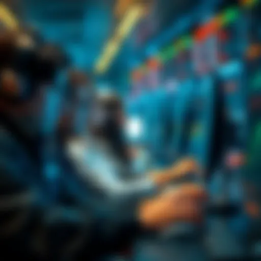 A group of traders glued to their screens, shocked expressions as they witness the $280M AAVE exploit unfold in real-time