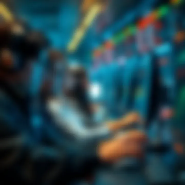 A group of traders glued to their screens, shocked expressions as they witness the $280M AAVE exploit unfold in real-time