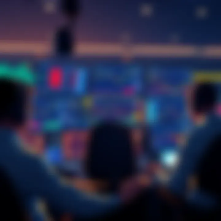 A group of traders monitors multiple screens showing trading data and charts on Binance, illustrating autonomous trading strategies.