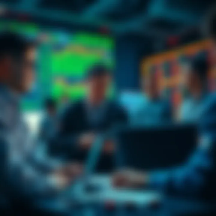 Group of traders discussing capital gains discrepancies with charts and laptops in front of them