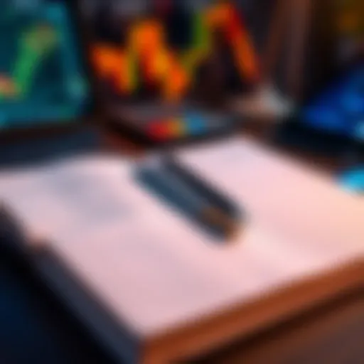 An open trading journal with notes and a pen, symbolizing trading discipline and reflection.