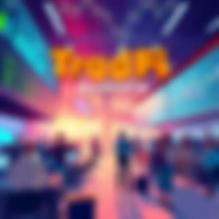 A vibrant illustration of people trading on-chain in a lively market setting with charts and graphs in the background.