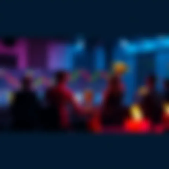 Graphic showing people competing in a trading competition with charts and prizes