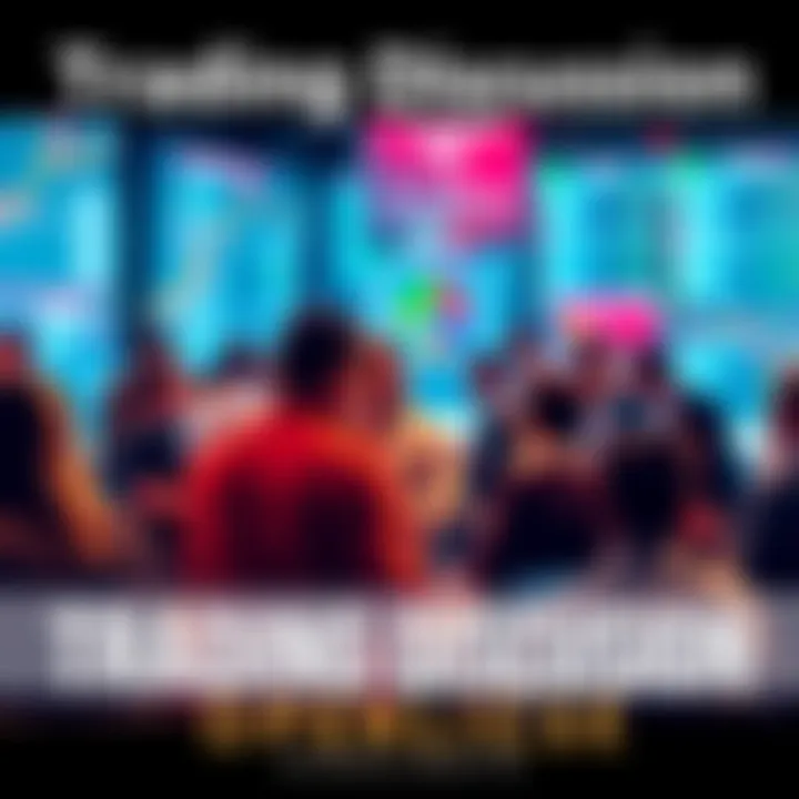 People engaging in a lively trading discussion, sharing insights and tips in a community forum setting.