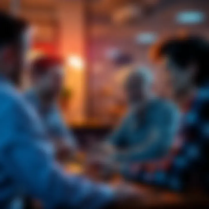 A group of people sharing ideas about trading strategies in a casual setting