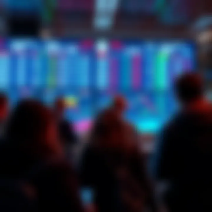 A digital screen showing people engaged in trading event outcomes in real-time on prediction markets.