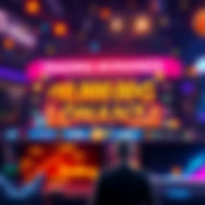 A vibrant graphic showing a trading event banner with 10,000 USDT rewards, featuring graphs and coins, inviting participants to trade and register.